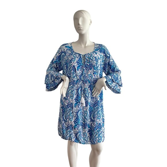 Lilly Pulitzer Azita Tunic Dress In Baha Blue Bird Is The Word XL - Picture 3 of 11